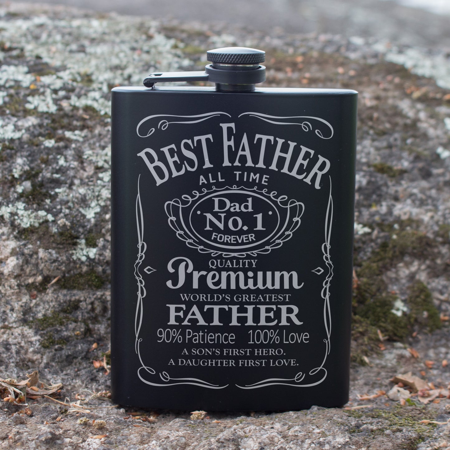 Best Father All Time Engraved 8 oz Black Matte Flask - Ultimate Gift for Dad, Father’s Day, Birthday Gift Flask, Laser Engraving Gifts