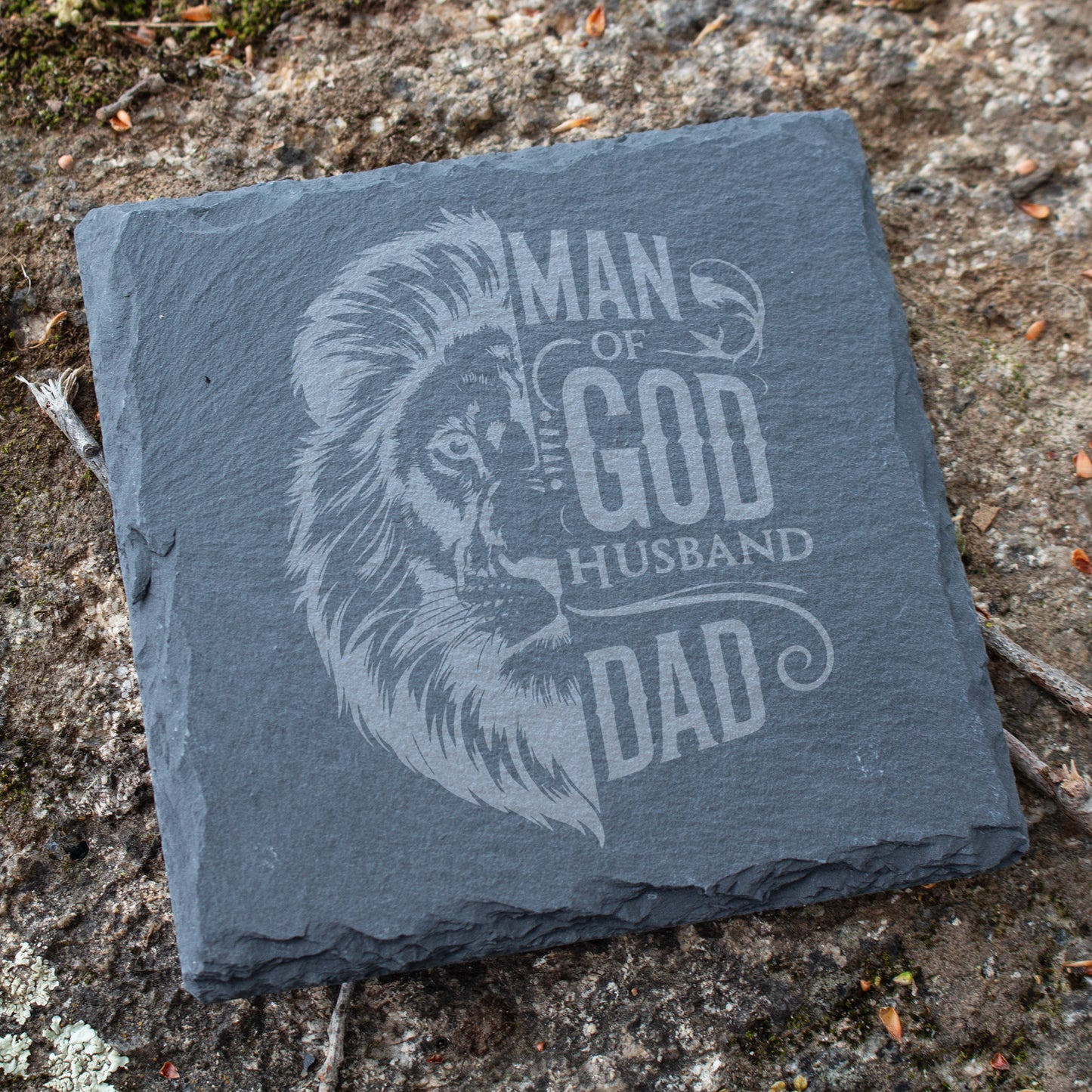 Man Of God Husband Dad Coaster. Engraved Slate Coaster. Christian Gift for Dad & Husband. Rustic Rock Coaster. Faith-Based Gift