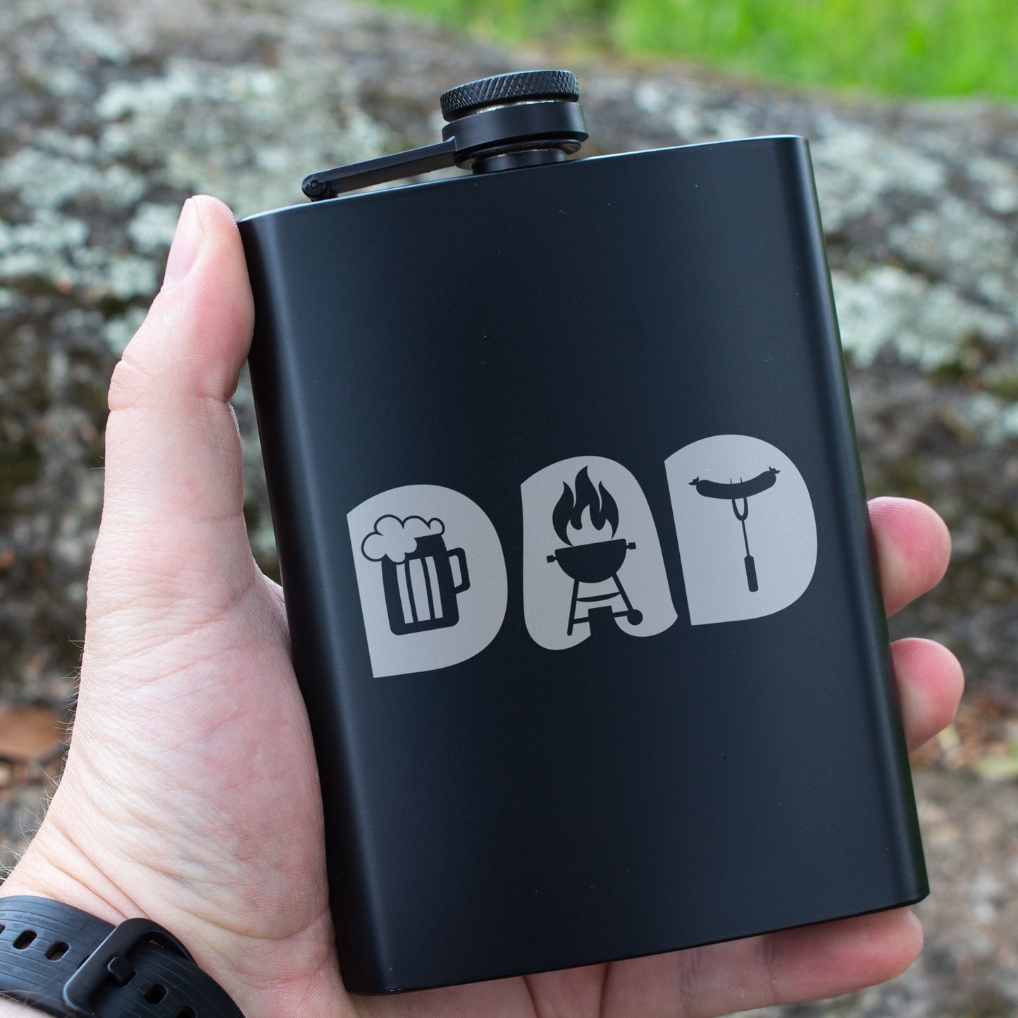 Dad Gift Engraved 8 oz Black Matte Flask - Perfect Gift for Father’s Day, Dad, or Grandpa, Birthday Gift Flask, Laser Engraving Gifts