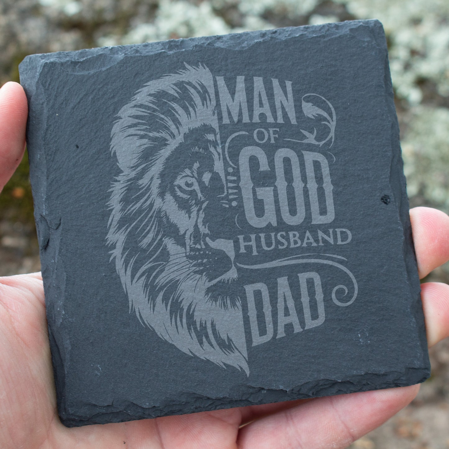 Man Of God Husband Dad Coaster. Engraved Slate Coaster. Christian Gift for Dad & Husband. Rustic Rock Coaster. Faith-Based Gift