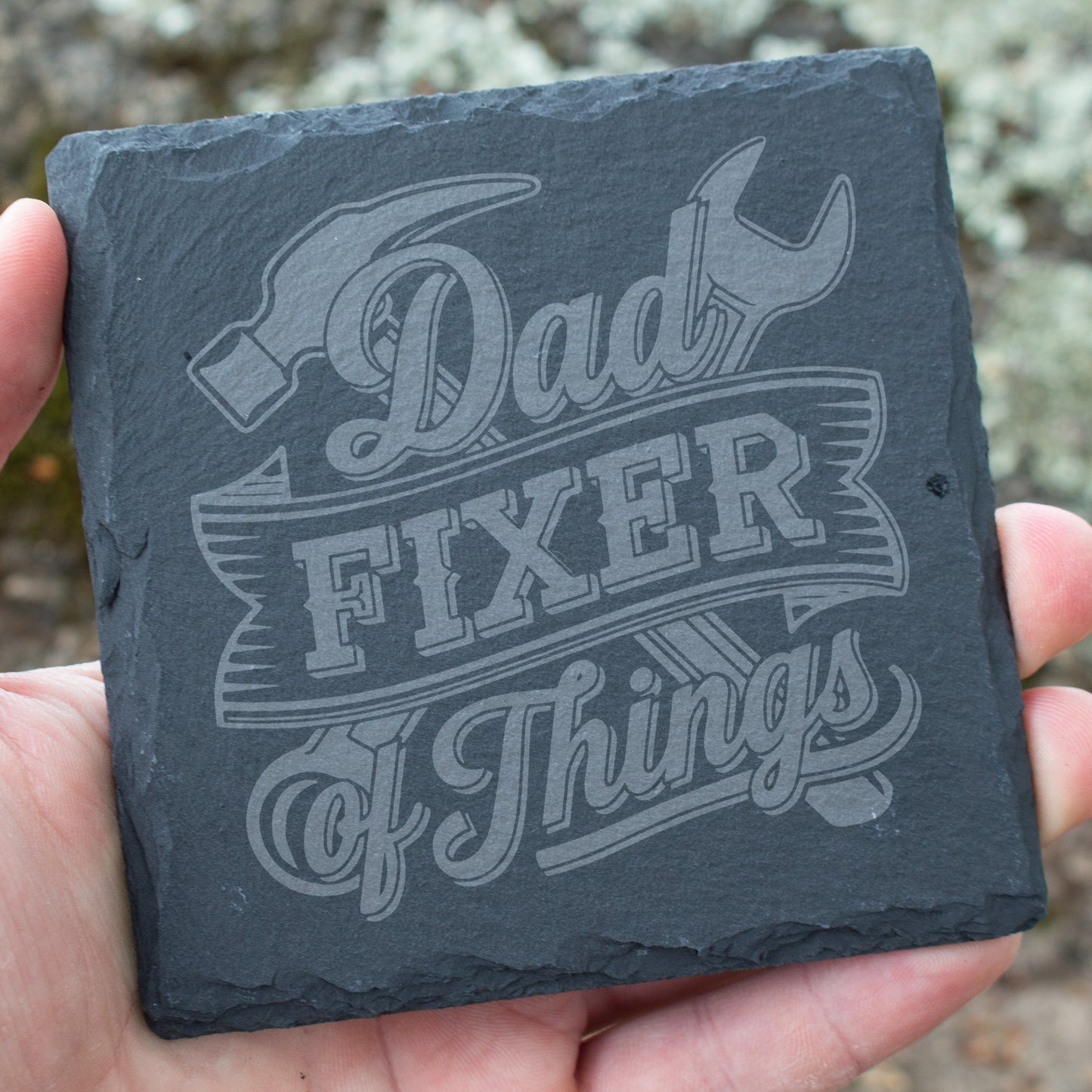 Dad Fixer Of Things Coaster. Engraved Slate Coaster for Handyman Dad. Rustic Rock Coaster. Father's Day Gift for Dad