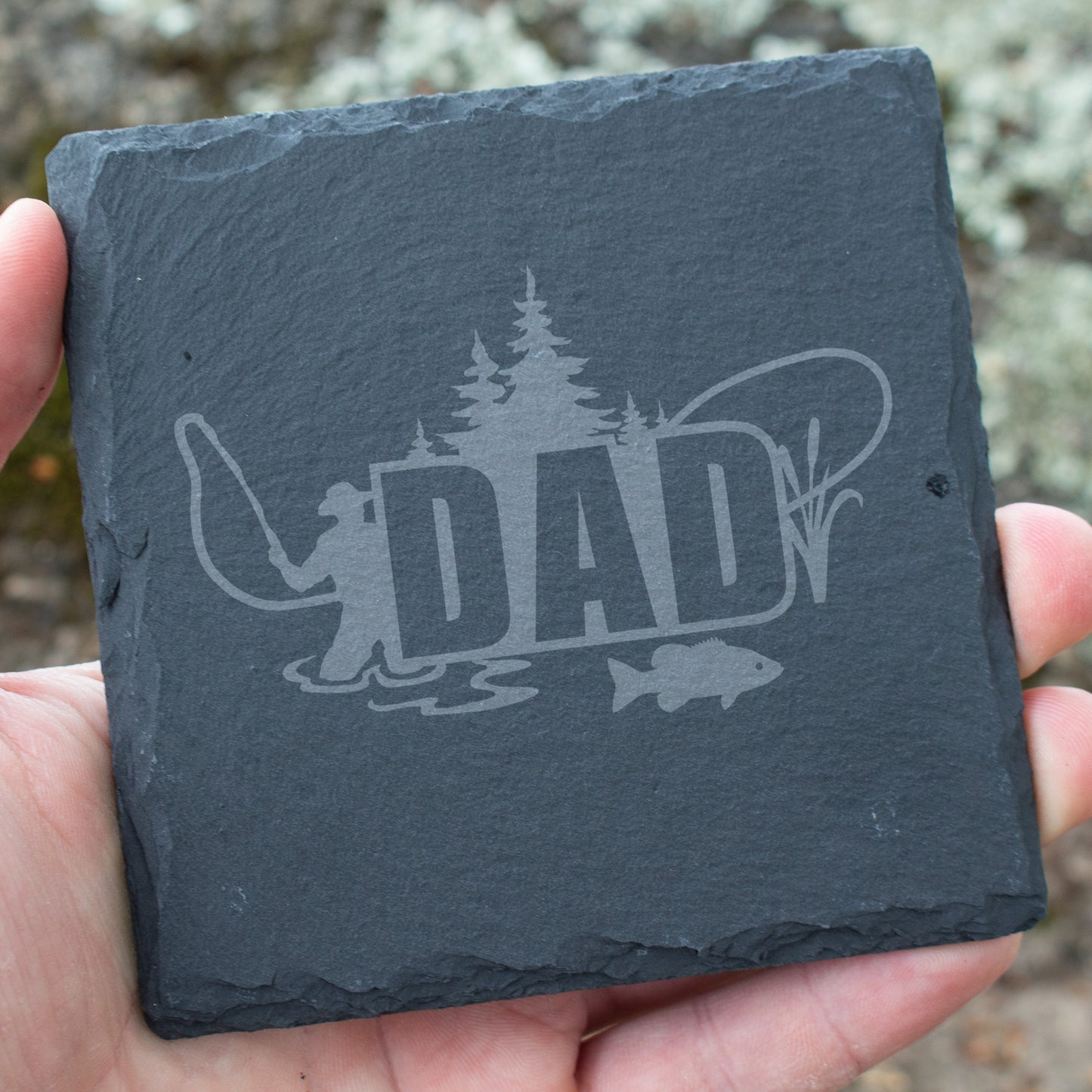 Dad Fishing Coaster. Engraved Slate Coaster for Fishermen. Rustic Rock Coaster. Fishing Gift for Dad. Father's Day Fishing Gift.
