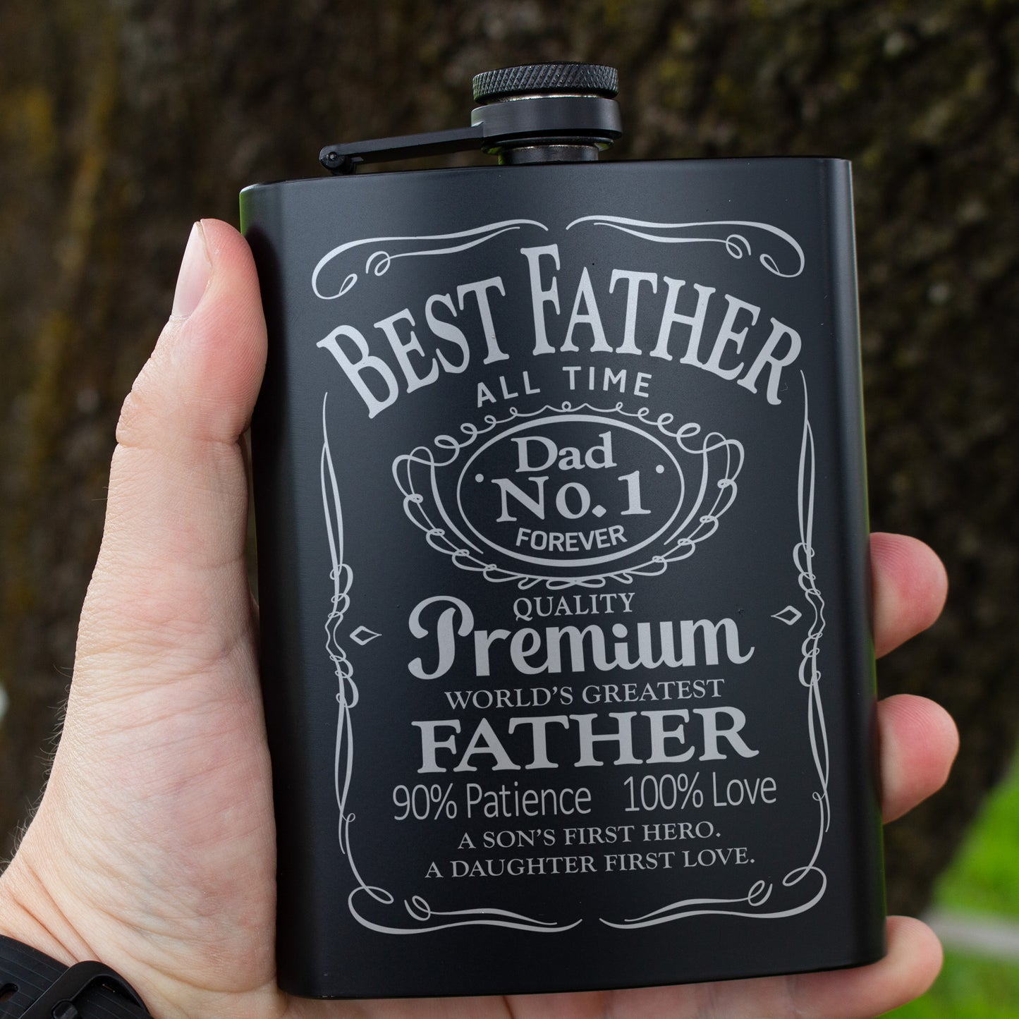Best Father All Time Engraved 8 oz Black Matte Flask - Ultimate Gift for Dad, Father’s Day, Birthday Gift Flask, Laser Engraving Gifts