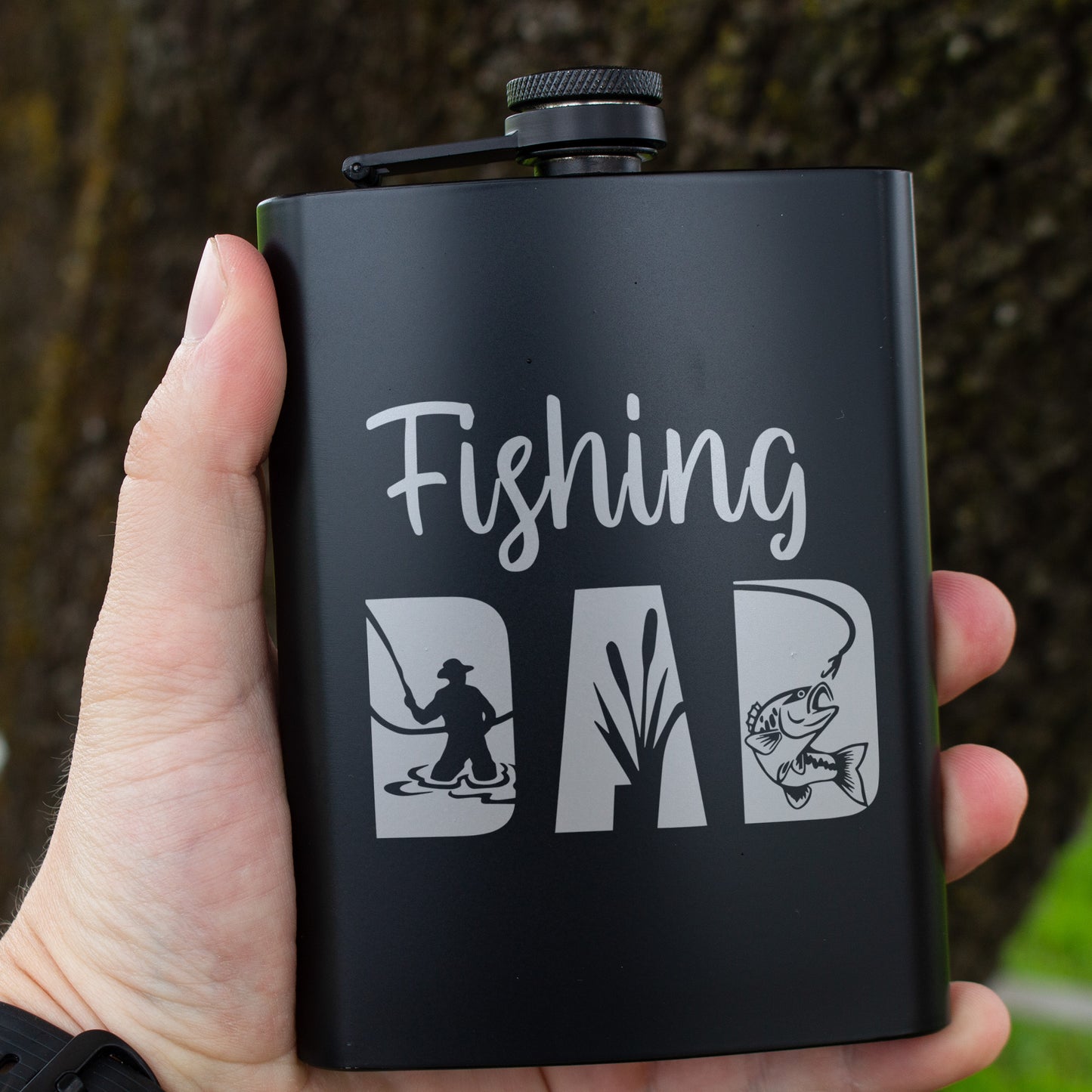 Fishing Dad Engraved 8 oz Black Matte Flask - Perfect Gift for Dad, Angler, or Father’s Day, Birthday Gift, Laser Engraving Gifts