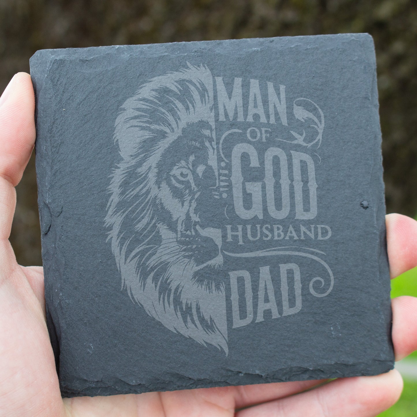 Man Of God Husband Dad Coaster. Engraved Slate Coaster. Christian Gift for Dad & Husband. Rustic Rock Coaster. Faith-Based Gift