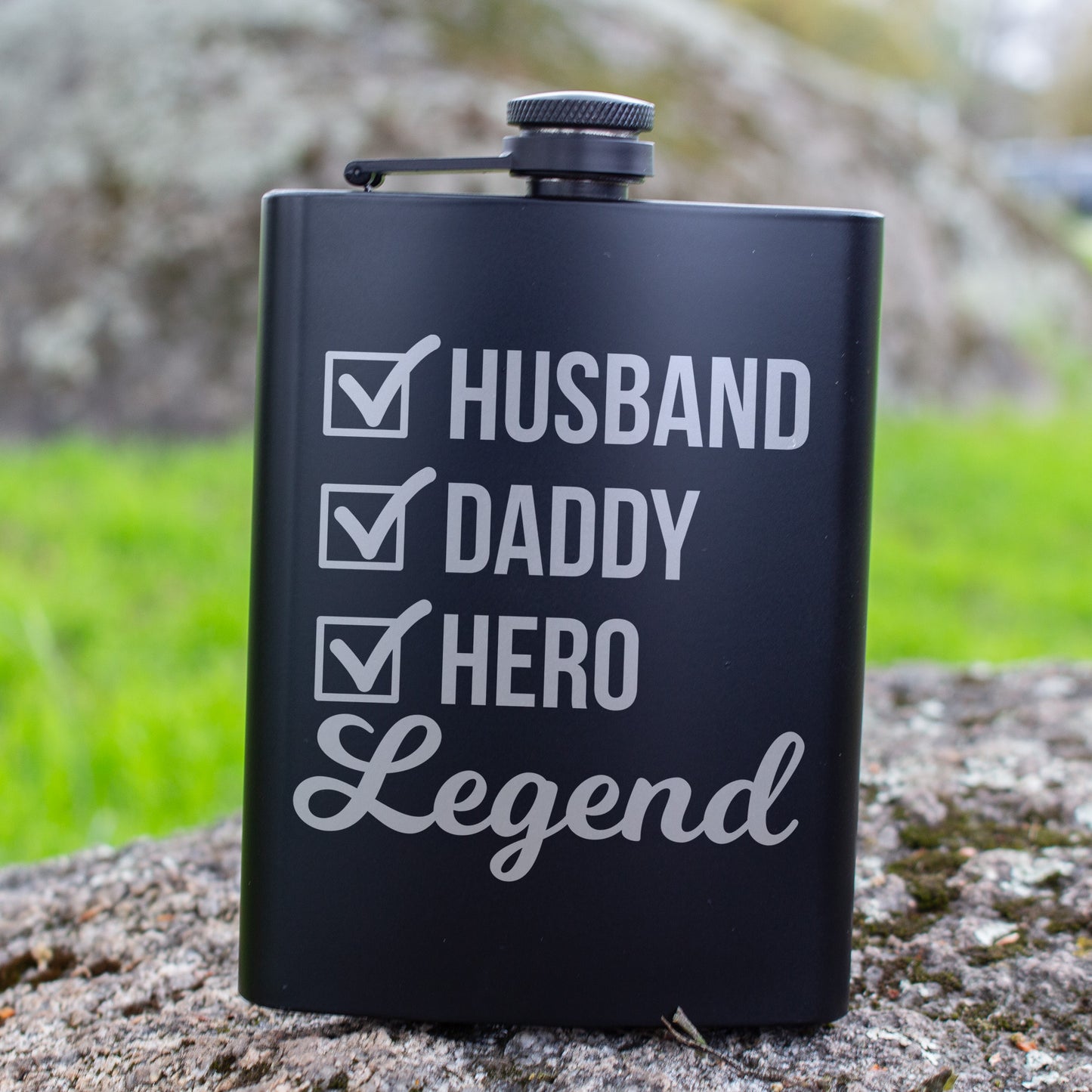 Husband Daddy Hero Legend Engraved 8 oz Black Matte Flask - Epic Gift for Him, Dad, or Father’s Day, Birthday Gift, Laser Engraving Gifts