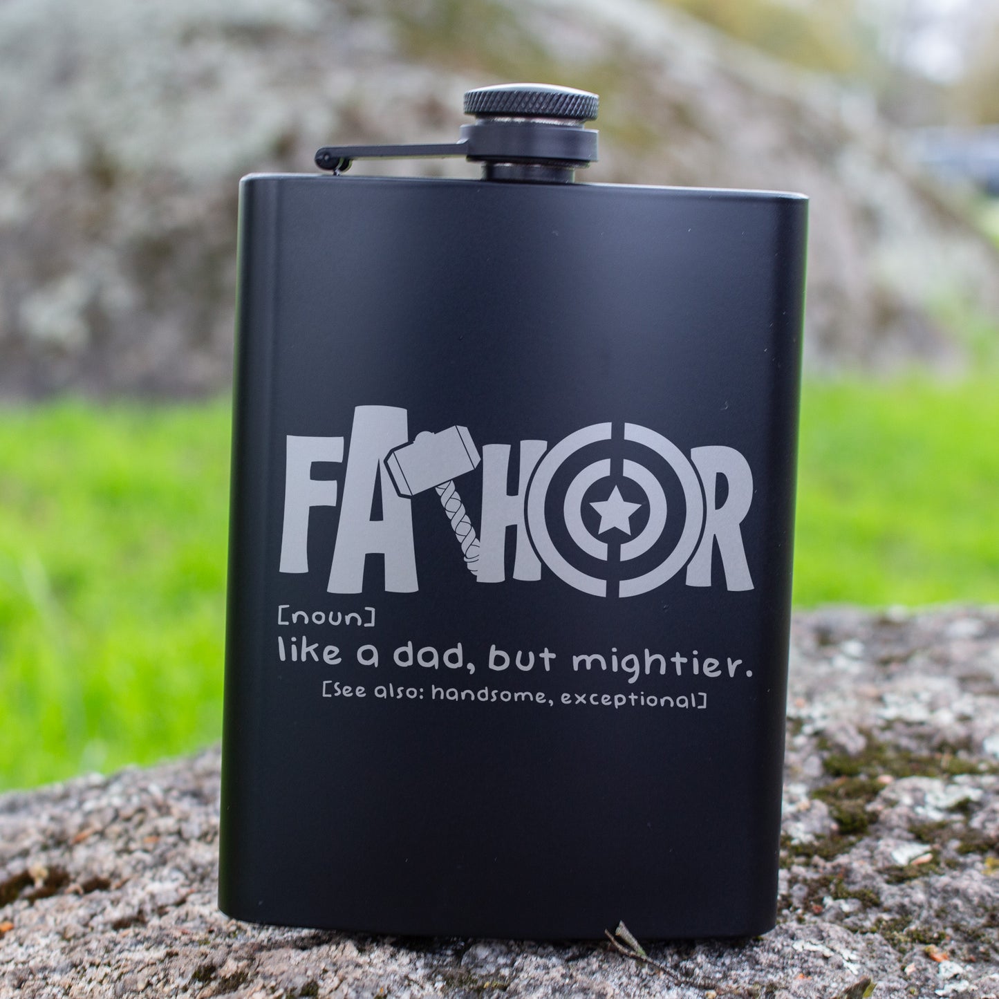 FATHOR Like a Dad But Mightier Engraved 8 oz Black Matte Flask - Epic Gift for Dad, Father’s Day, Birthday Gift, Laser Engraving Gifts