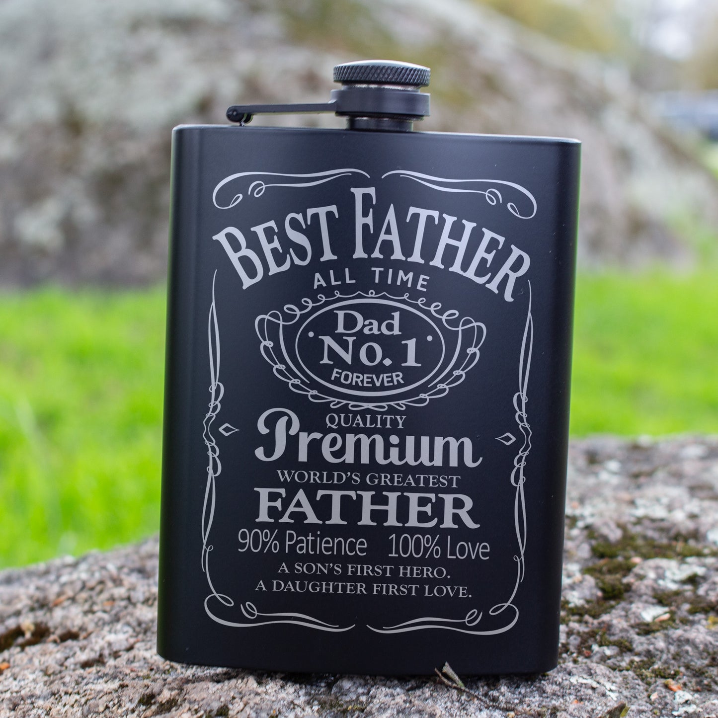 Best Father All Time Engraved 8 oz Black Matte Flask - Ultimate Gift for Dad, Father’s Day, Birthday Gift Flask, Laser Engraving Gifts