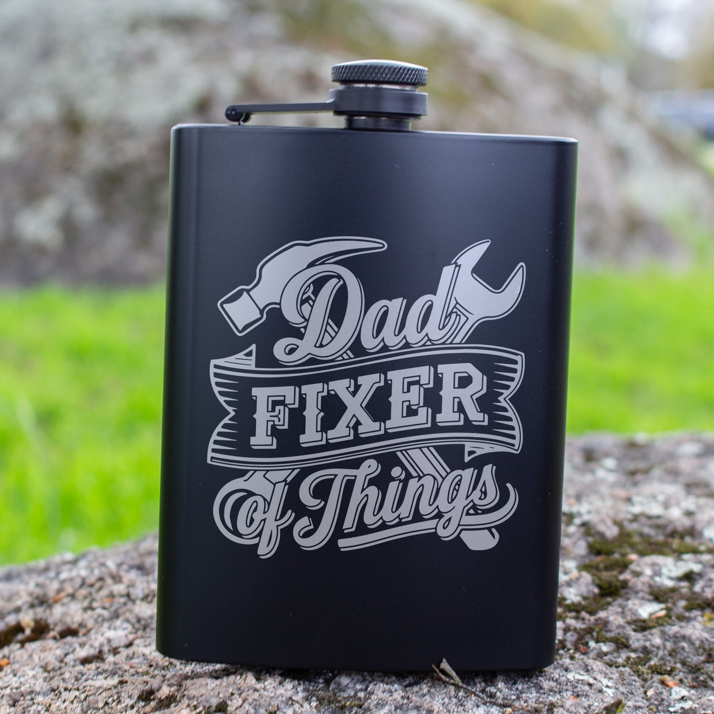 Dad Fixer of Things Engraved 8 oz Black Matte Flask - Great Gift for Dad, Handyman, Father’s Day, Birthday Gift, Laser Engraving Gifts