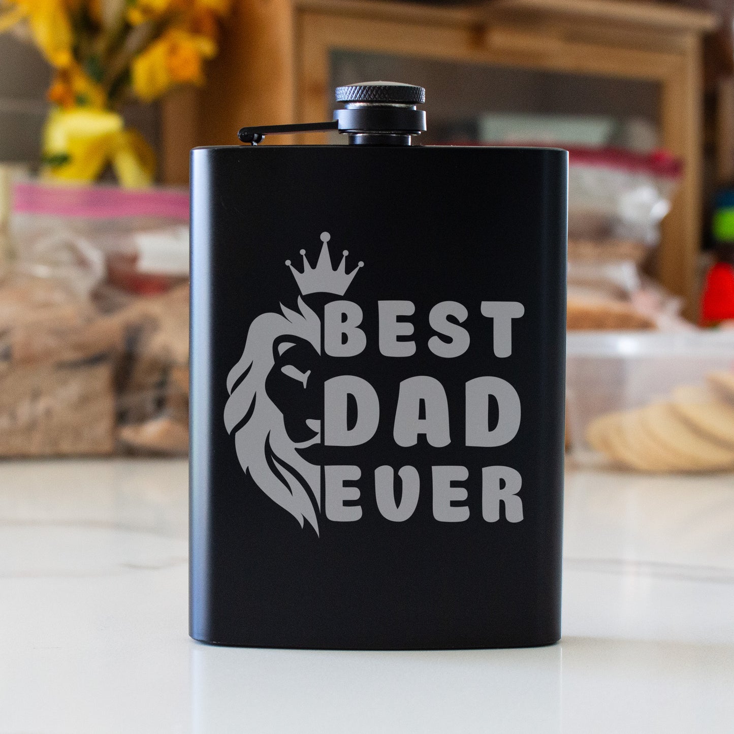 Best Dad Ever Engraved 8 oz Black Matte Flask - Perfect Gift for Father’s Day, Dad, or Grandpa, Birthday Gift Flask, Laser Engraving Gifts