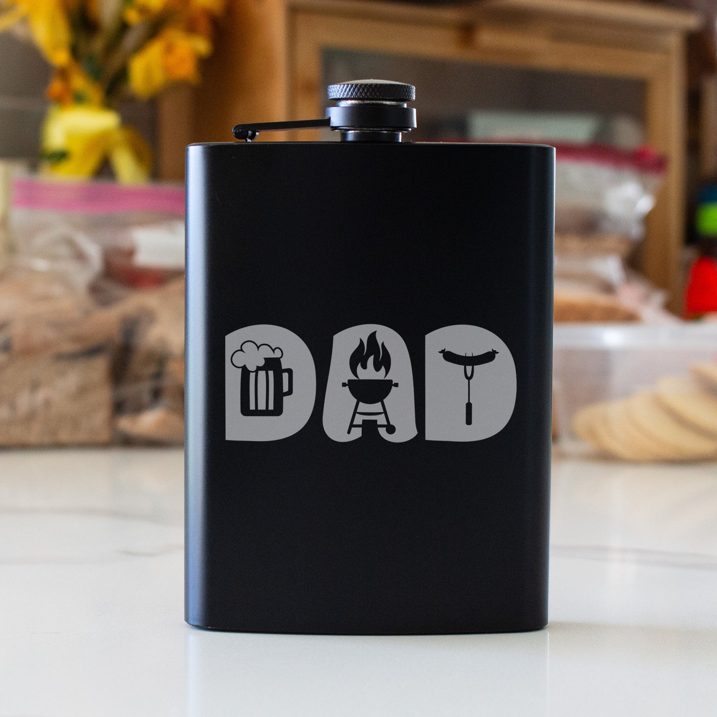 Dad Gift Engraved 8 oz Black Matte Flask - Perfect Gift for Father’s Day, Dad, or Grandpa, Birthday Gift Flask, Laser Engraving Gifts