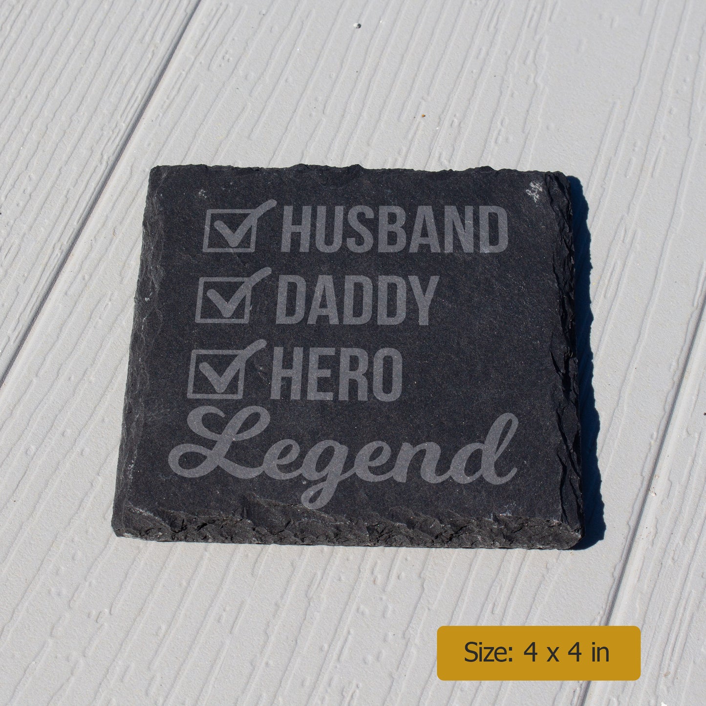 Husband Daddy Hero Legend Coaster. Engraved Slate Coaster. Gift for Dad & Husband. Rustic Rock Coaster. Father's Day Gift