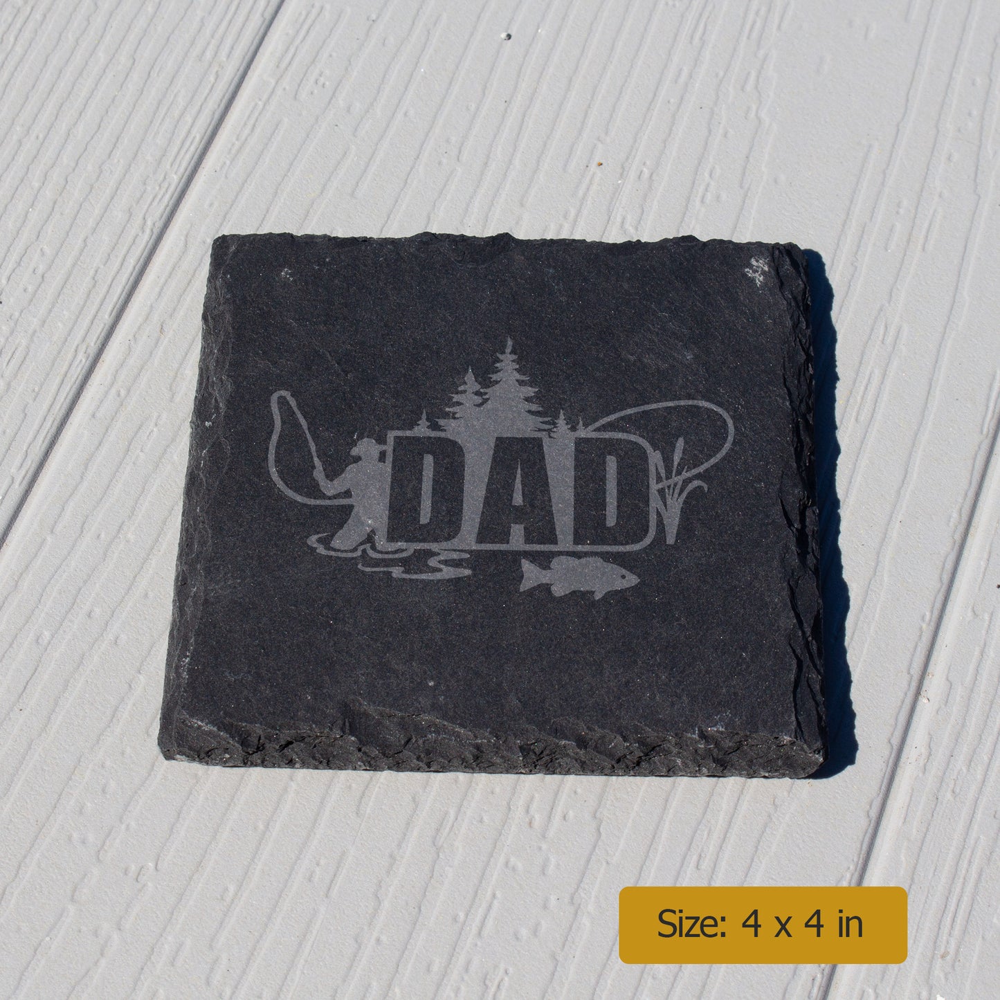 Dad Fishing Coaster. Engraved Slate Coaster for Fishermen. Rustic Rock Coaster. Fishing Gift for Dad. Father's Day Fishing Gift.