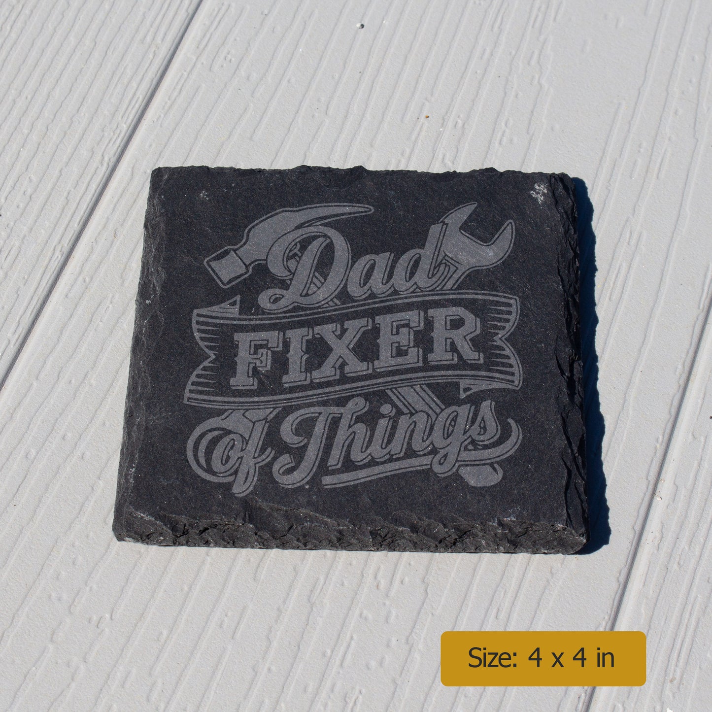 Dad Fixer Of Things Coaster. Engraved Slate Coaster for Handyman Dad. Rustic Rock Coaster. Father's Day Gift for Dad