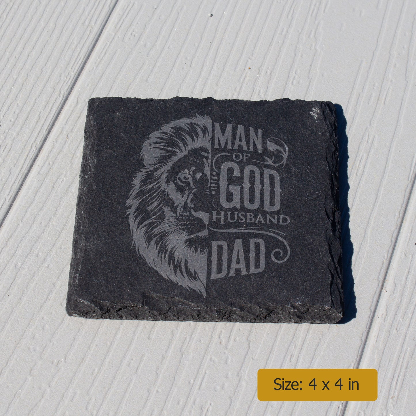 Man Of God Husband Dad Coaster. Engraved Slate Coaster. Christian Gift for Dad & Husband. Rustic Rock Coaster. Faith-Based Gift