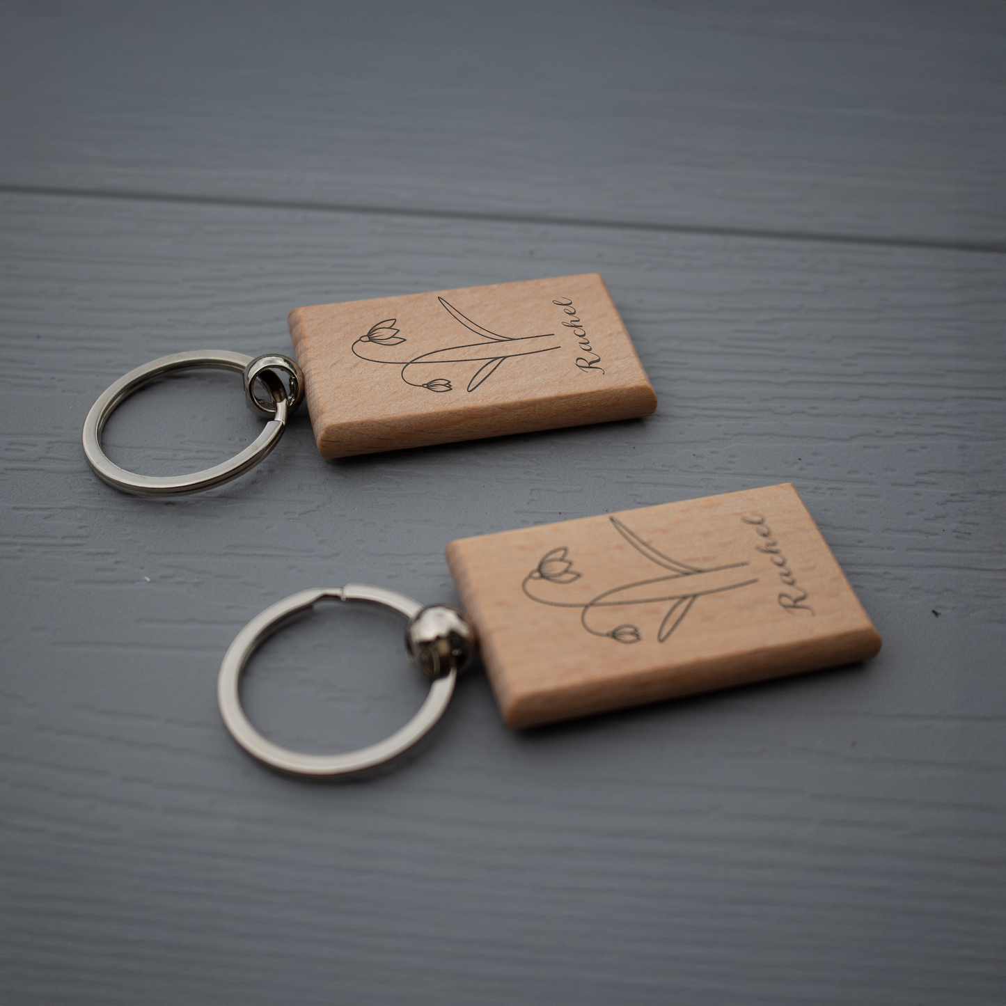 Birth Flower Custom Wooden Keychains - Personalized Engraved Gifts for Home, Car, or Office - Gift For Daughter, Mom, Girlfriend