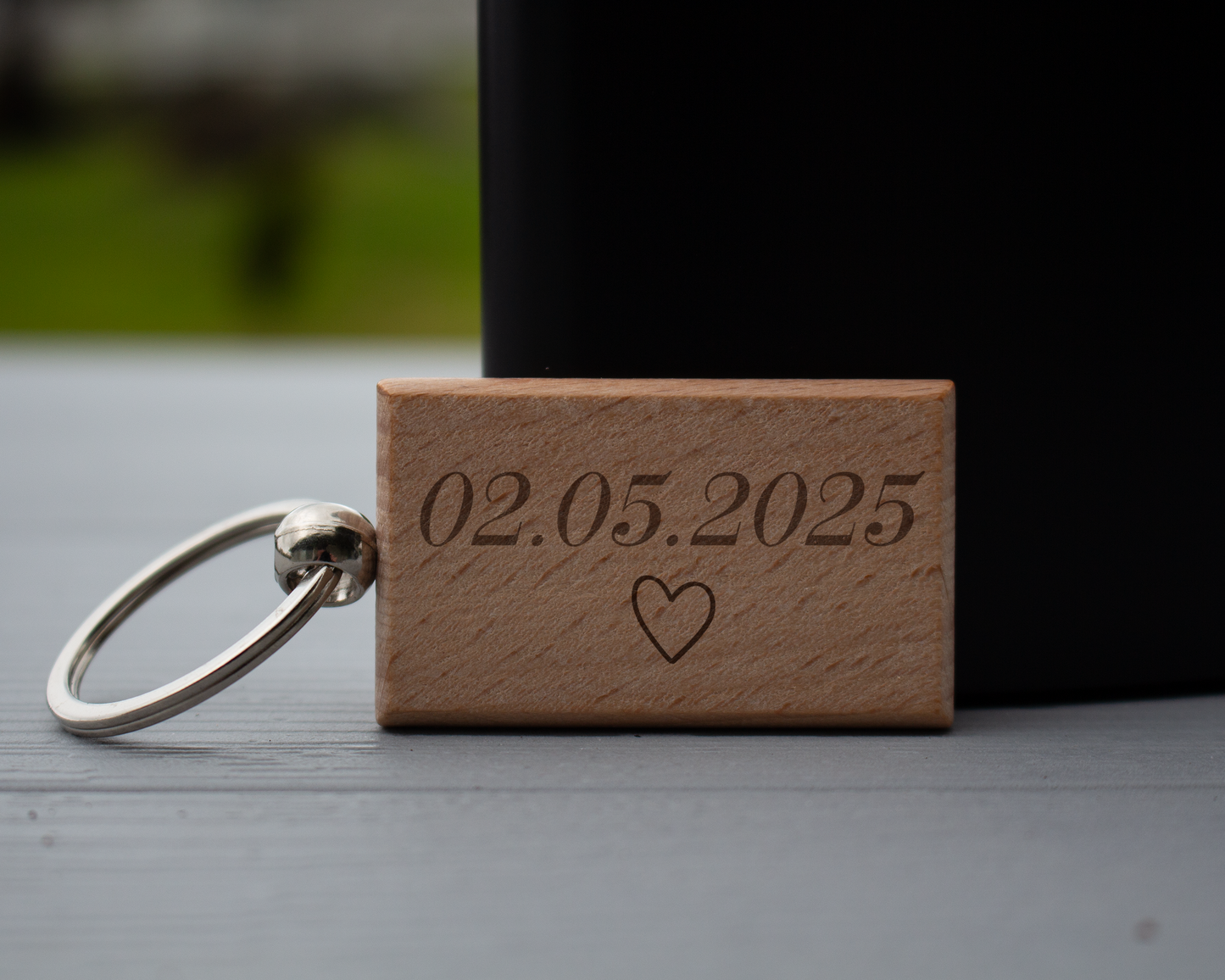 Personalized Date Wooden Keychain - Custom Laser-Engraved Anniversary or Milestone Keyring with Heart
