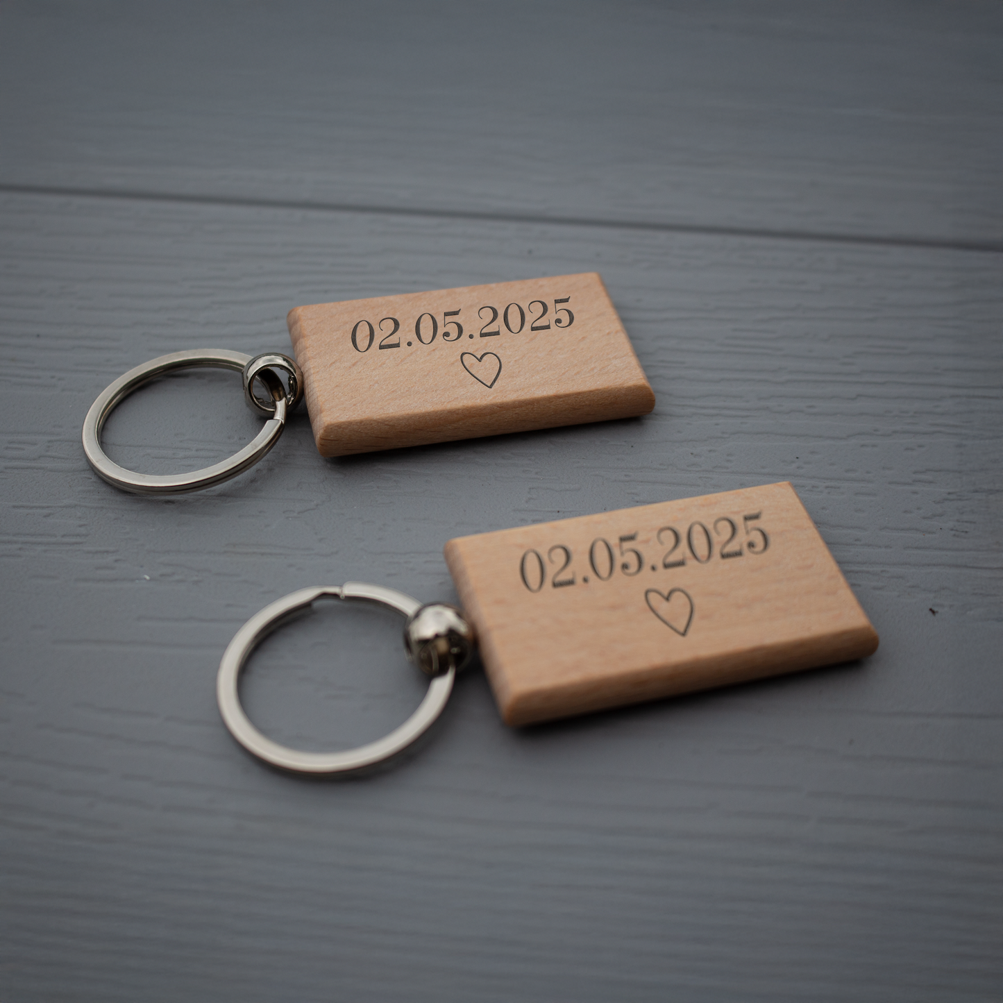 Personalized Date Wooden Keychain - Custom Laser-Engraved Anniversary or Milestone Keyring with Heart