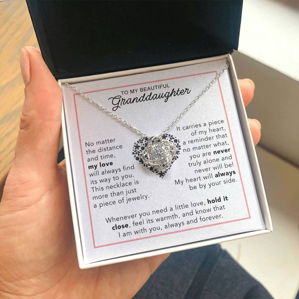 To My Granddaughter - Heartwarming Gift With Sentimental Message Card - Love Knot Necklace