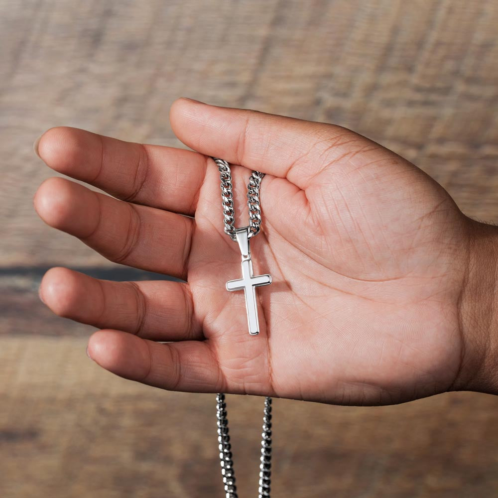 To My Son - Cuban Link Chain with Artisan Cross Necklace & Proverbs Message Card