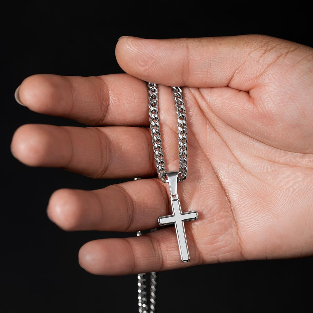 To My Husband - Cuban Link Chain with Artisan Cross + Heartfelt Message Card