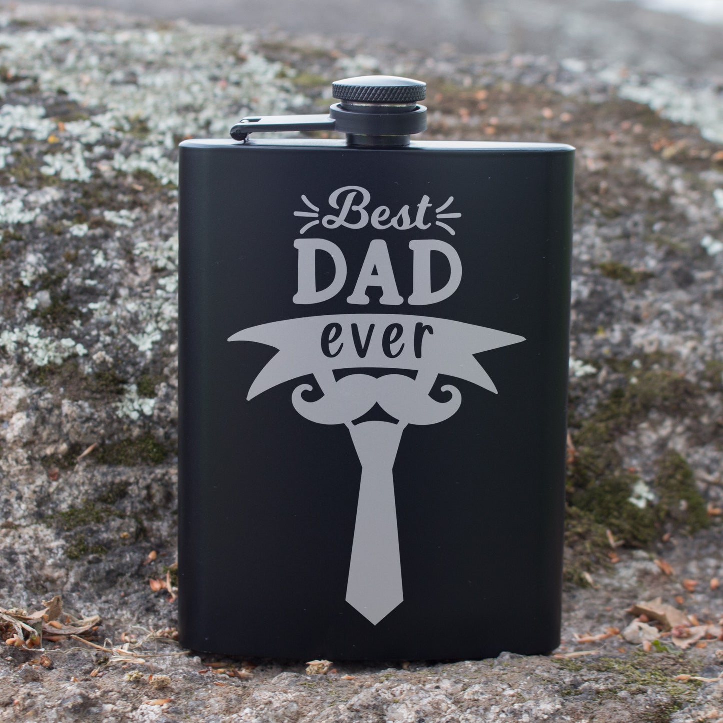 Best Dad Ever Engraved 8 oz Black Matte Flask - Perfect Gift for Father’s Day, Dad, or Grandpa