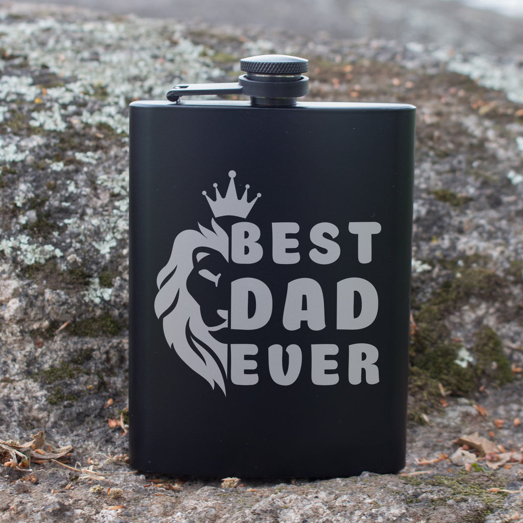 Best Dad Ever Engraved 8 oz Black Matte Flask - Perfect Gift for Father’s Day, Dad, or Grandpa, Birthday Gift Flask, Laser Engraving Gifts