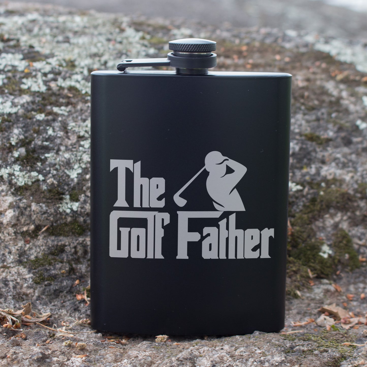 The Golf Father Engraved 8 oz Black Matte Flask - Perfect Gift for Dad, Golfer, or Father’s Day, Birthday Gift, Laser Engraving Gifts
