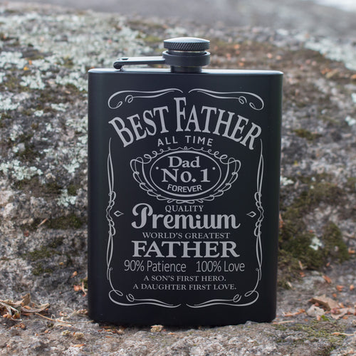 Best Father All Time Engraved 8 oz Black Matte Flask - Ultimate Gift for Dad, Father’s Day, Birthday Gift Flask, Laser Engraving Gifts