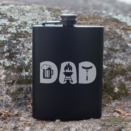 Dad Gift Engraved 8 oz Black Matte Flask - Perfect Gift for Father’s Day, Dad, or Grandpa, Birthday Gift Flask, Laser Engraving Gifts
