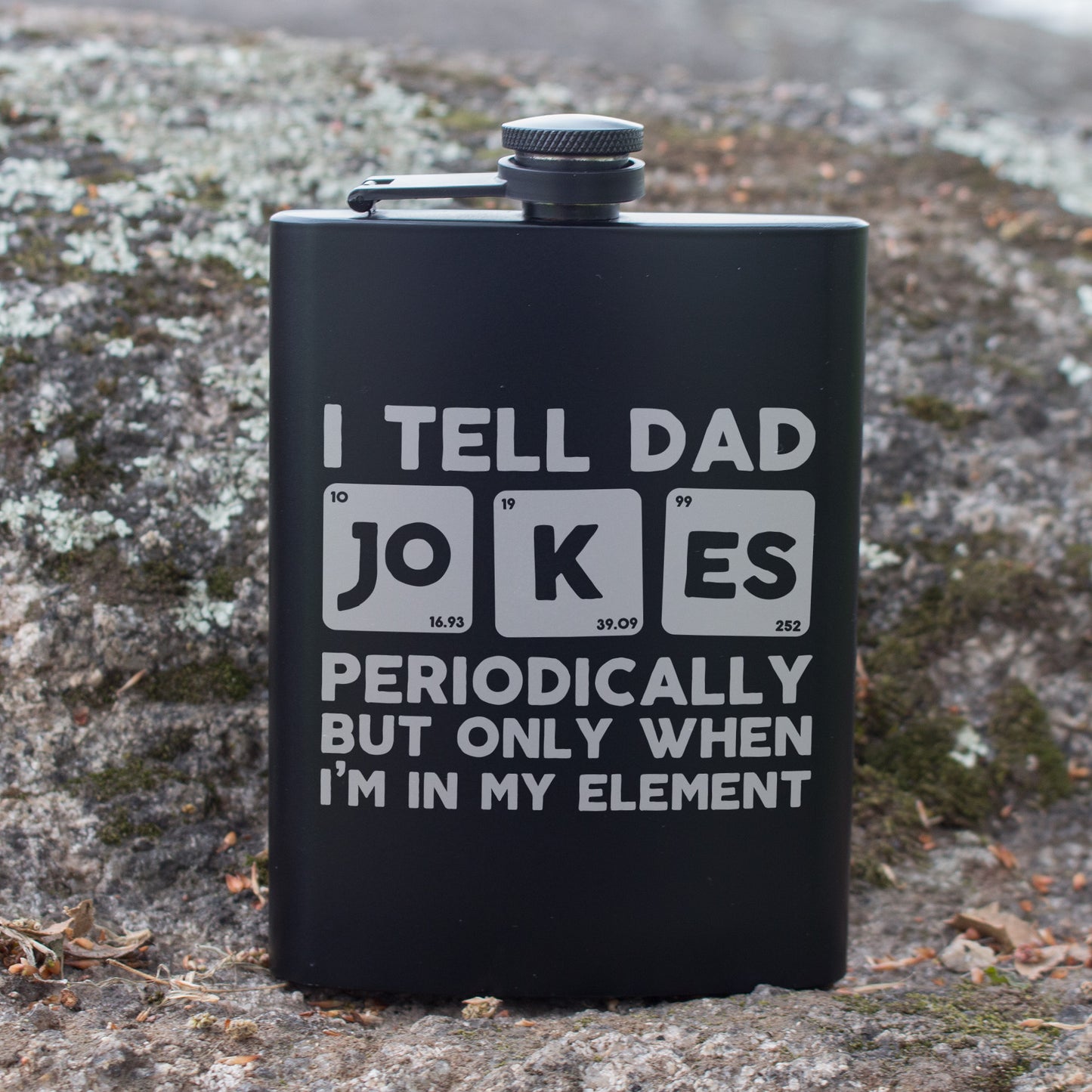 I Tell Dad Jokes Periodically Engraved 8 oz Black Matte Flask - Funny Gift for Dad, Father’s Day, Birthday Gift, Laser Engraving Gifts