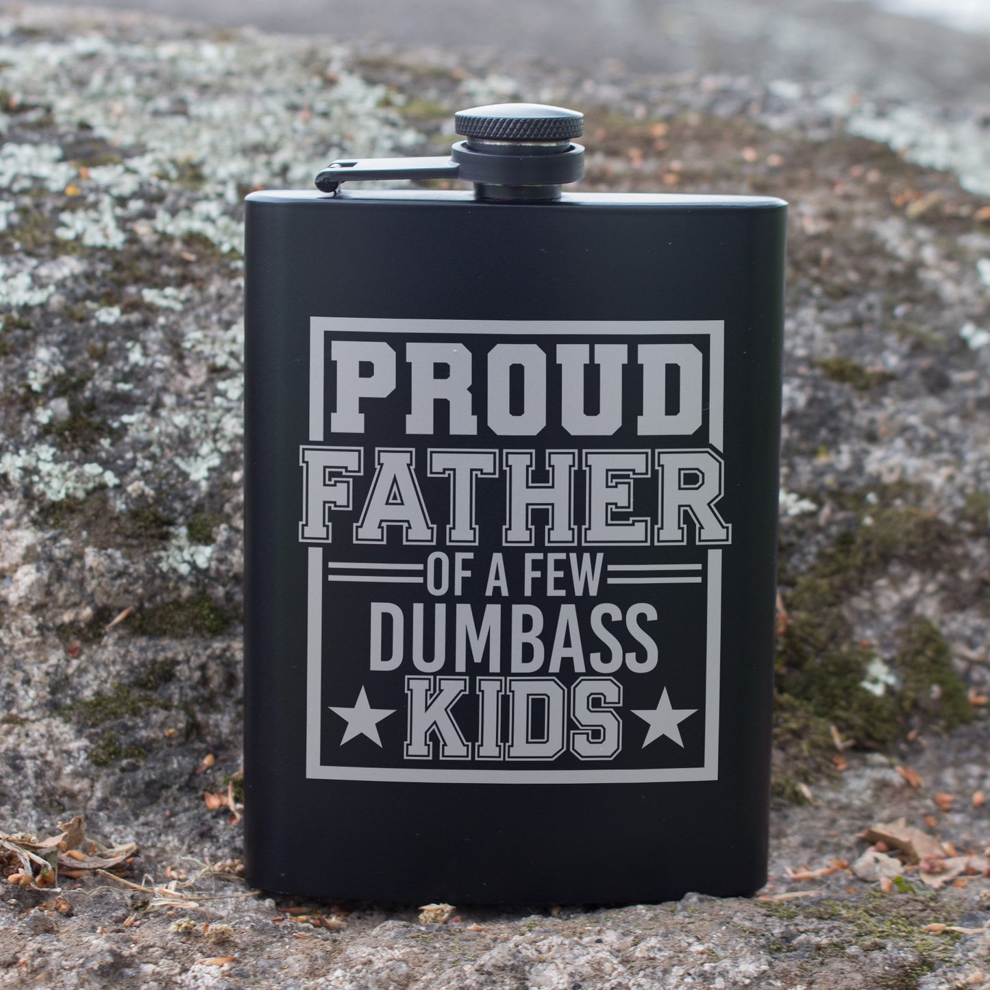 Proud Father of a Few Dumbass Kids Engraved 8 oz Black Matte Flask - Funny Gift for Dad, Father’s Day, Birthday Gift, Laser Engraving Gifts