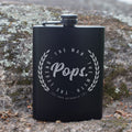 Pops The Man The Myth The Legend Engraved 8 oz Black Matte Flask - Gift for Grandpa, Dad, Father’s Day, Birthday Gift, Laser Engraving Gifts