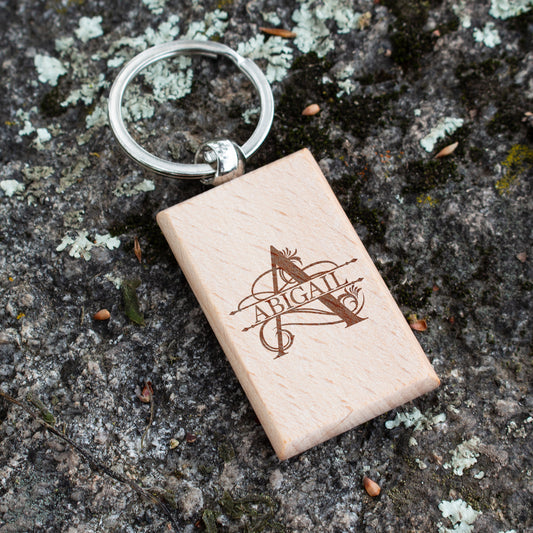 Custom Split Monogram Personalized Wooden Keychain