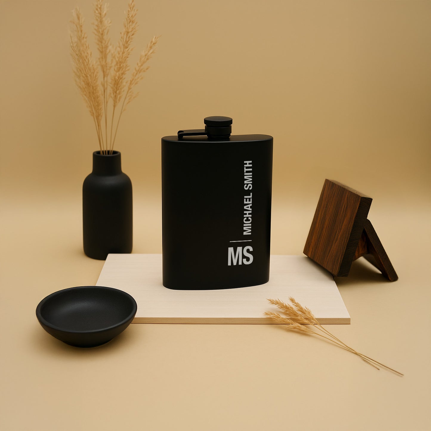 Custom Engraved Flask 8 oz Black Matte, Initials And Name Or Phrase, Gift for Colleague, Friend, Boyfriend, Dad