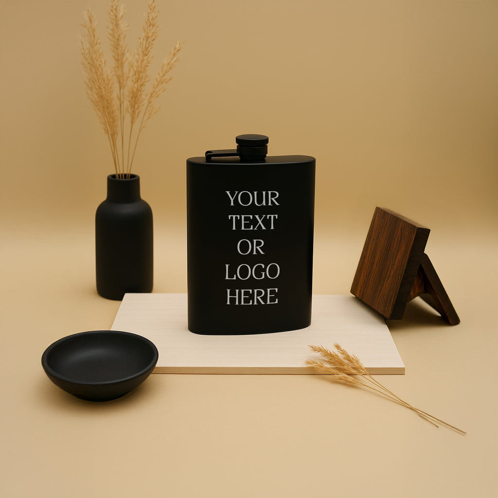 Custom Engraved Flask 8 oz Black Matte, Personalized Flask, Groomsman Gift, Gift for Colleague, Friend, Boyfriend, Dad, Funny Office Gifts
