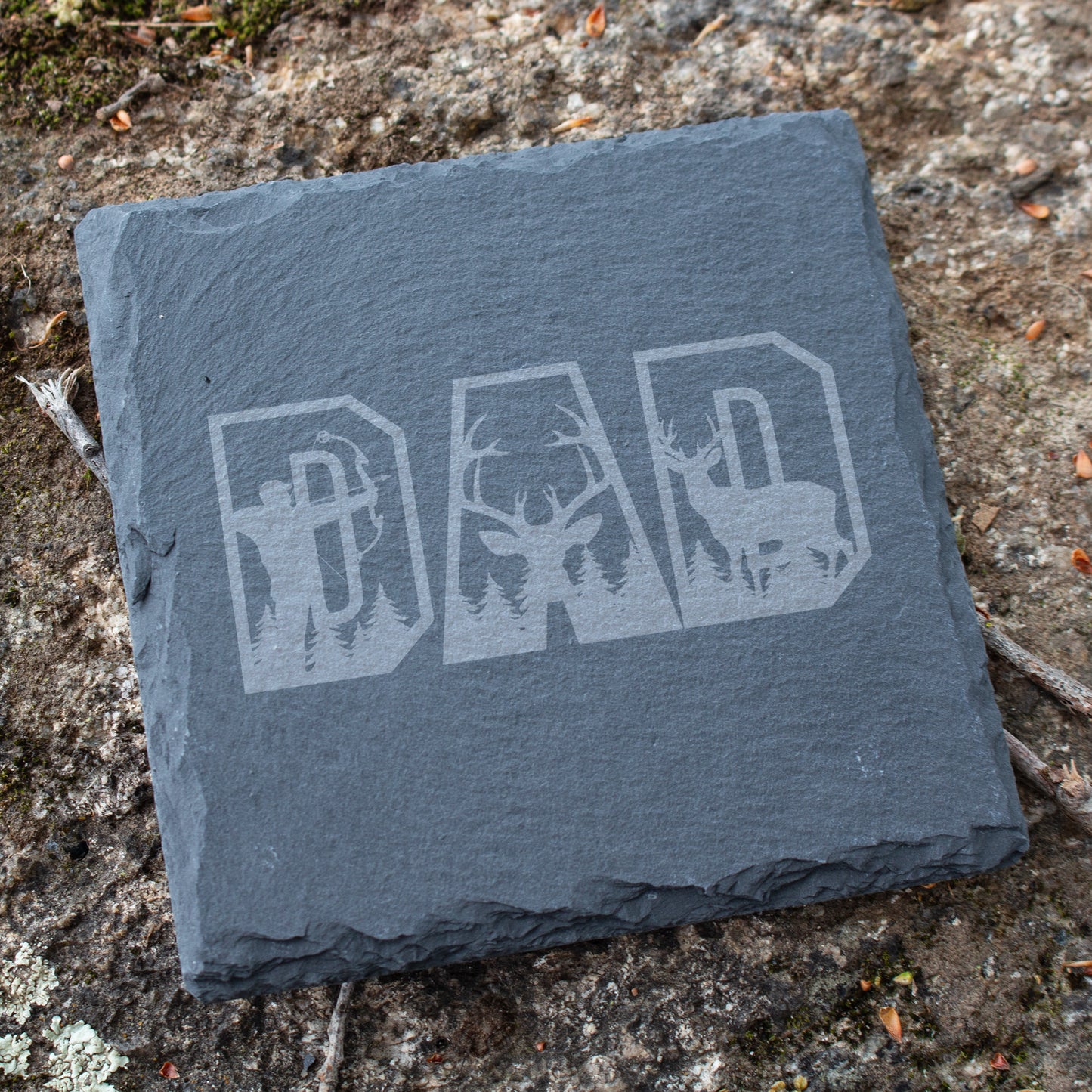 Dad Hunting Coaster. Deer Hunting Gift for Dad. Engraved Slate Coaster. Rustic Rock Coaster for Hunters. Father's Day Hunting Gift