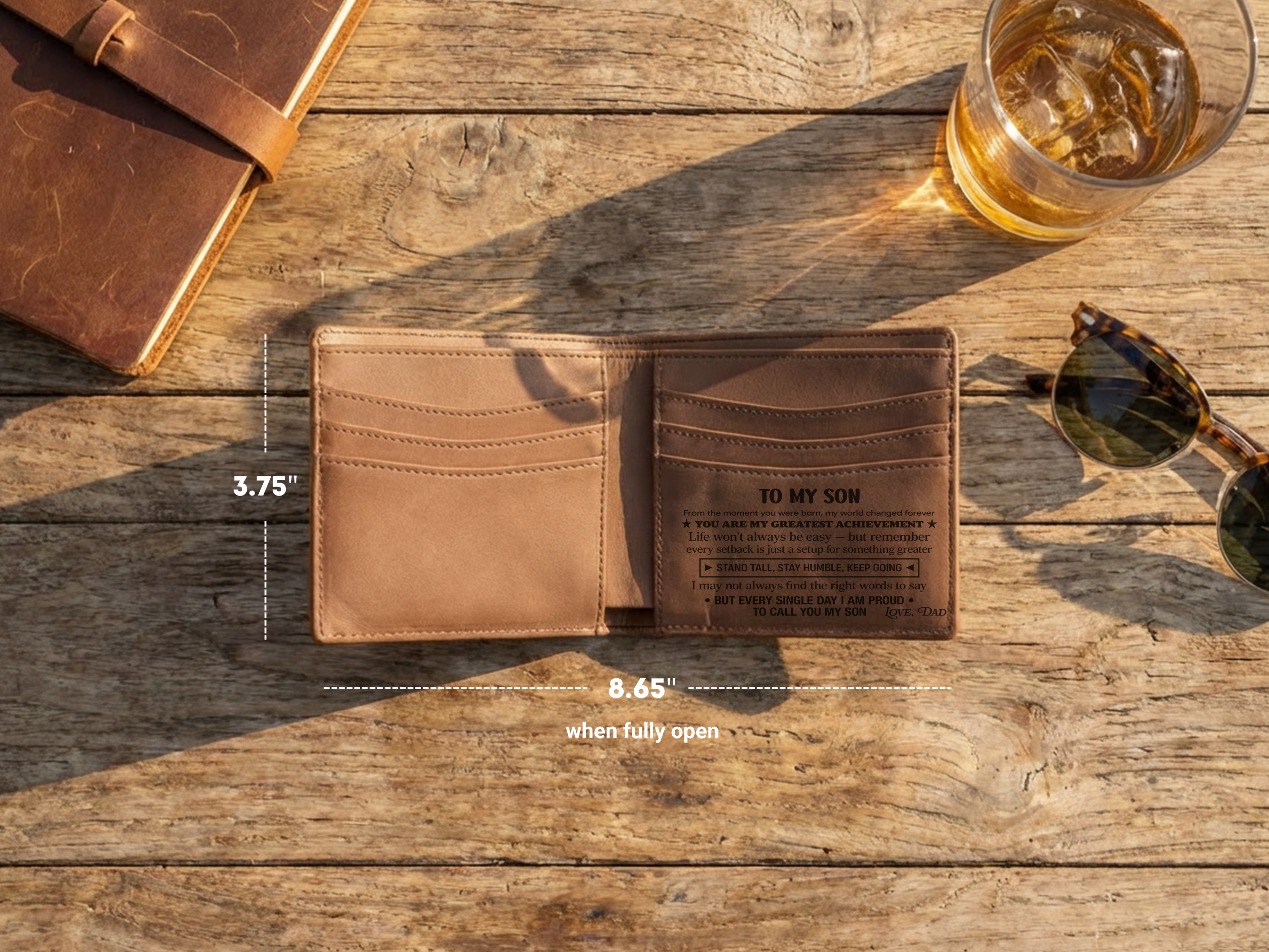 To My Son Wallet | Engraved Leather Bifold Wallet Gift for Son from Dad or Mom | RFID Blocking | Graduation, Birthday & Christmas Gift