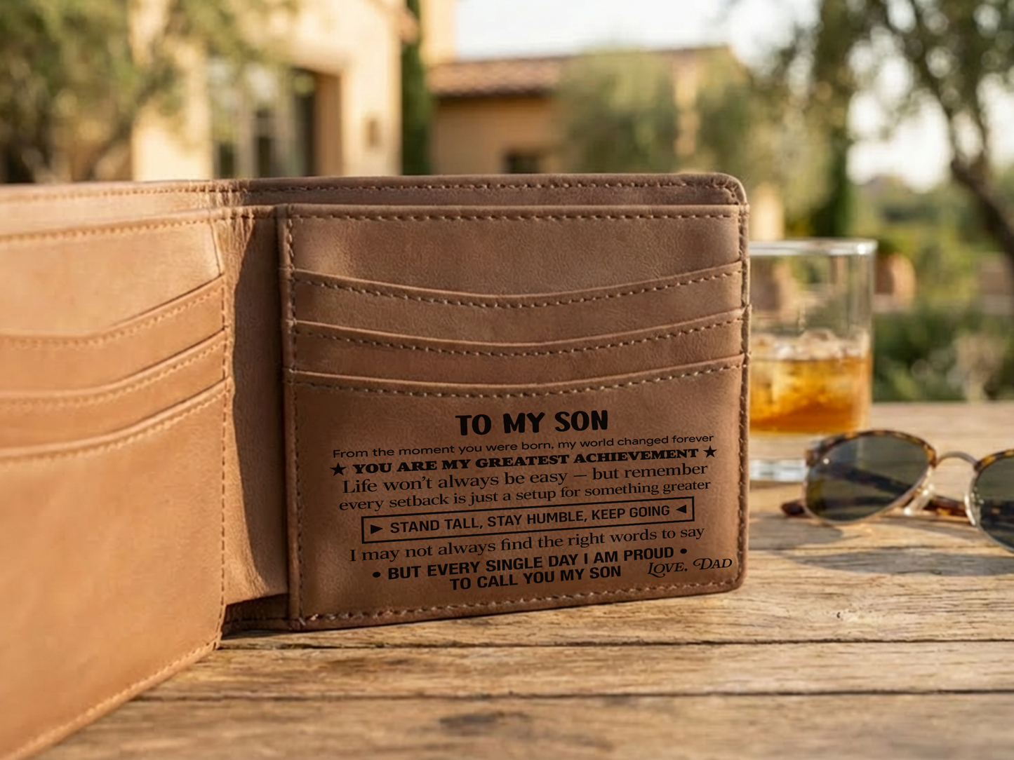 To My Son Wallet | Engraved Leather Bifold Wallet Gift for Son from Dad or Mom | RFID Blocking | Graduation, Birthday & Christmas Gift