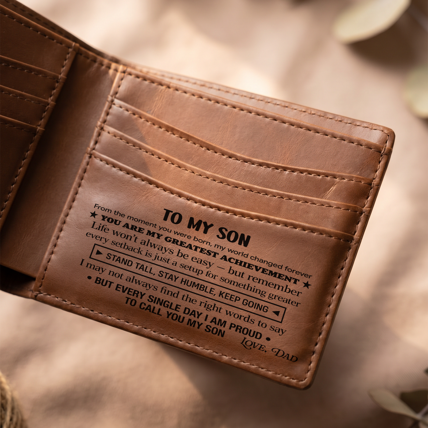 To My Son Wallet | Engraved Leather Bifold Wallet Gift for Son from Dad or Mom | RFID Blocking | Graduation, Birthday & Christmas Gift