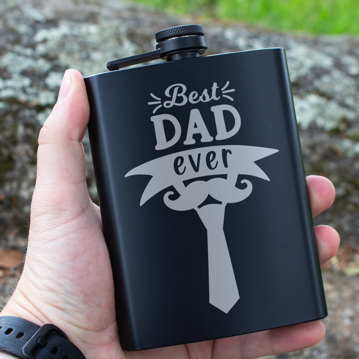 Best Dad Ever Engraved 8 oz Black Matte Flask - Perfect Gift for Father’s Day, Dad, or Grandpa