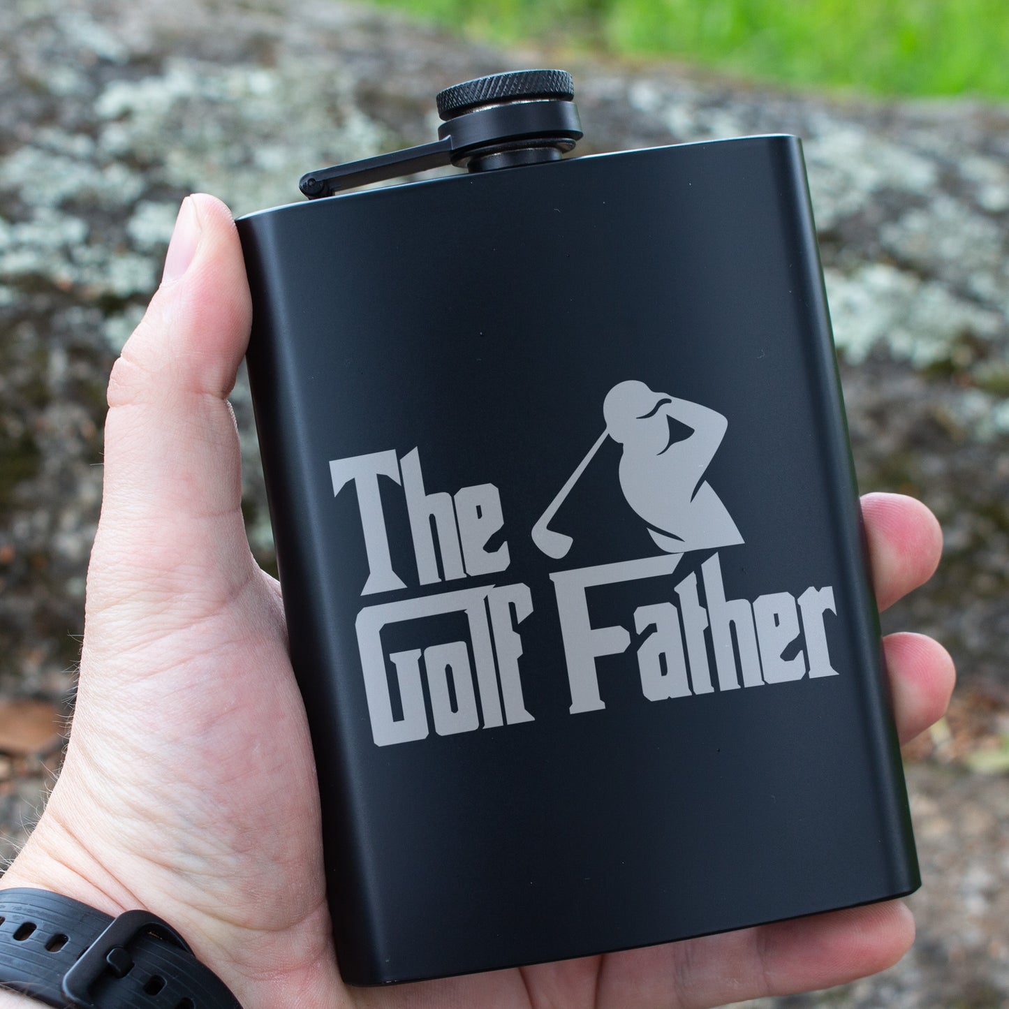The Golf Father Engraved 8 oz Black Matte Flask - Perfect Gift for Dad, Golfer, or Father’s Day, Birthday Gift, Laser Engraving Gifts