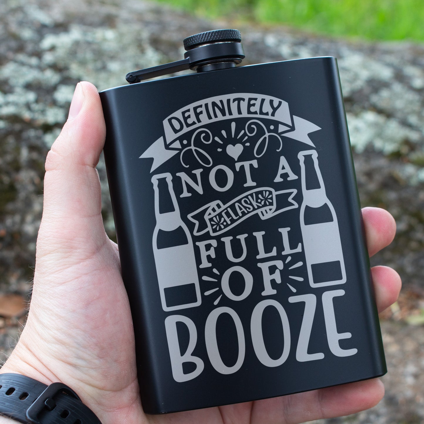 Definitely Not a Flask Full of Booze Engraved 8 oz Black Matte Flask - Funny Gift for Friend, Coworker, Birthday Gift, Laser Engraving Gifts