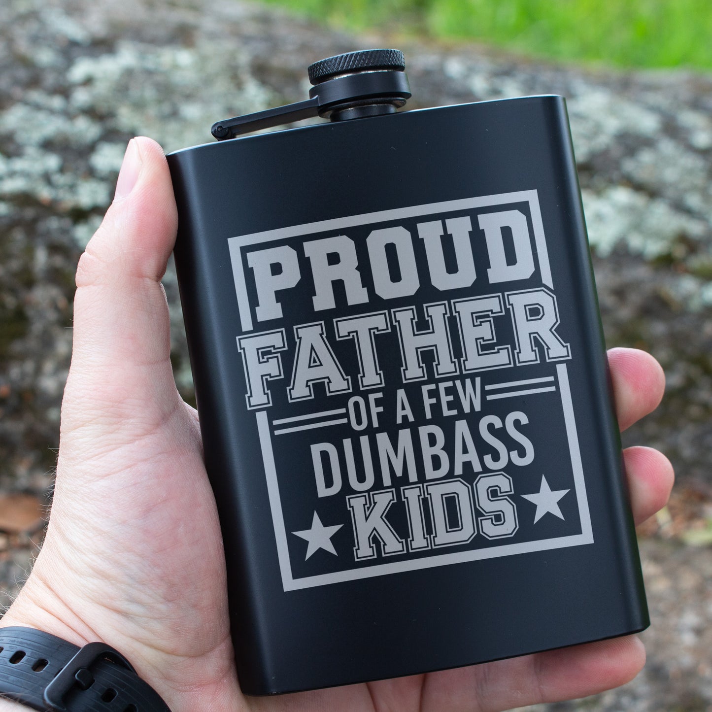 Proud Father of a Few Dumbass Kids Engraved 8 oz Black Matte Flask - Funny Gift for Dad, Father’s Day, Birthday Gift, Laser Engraving Gifts