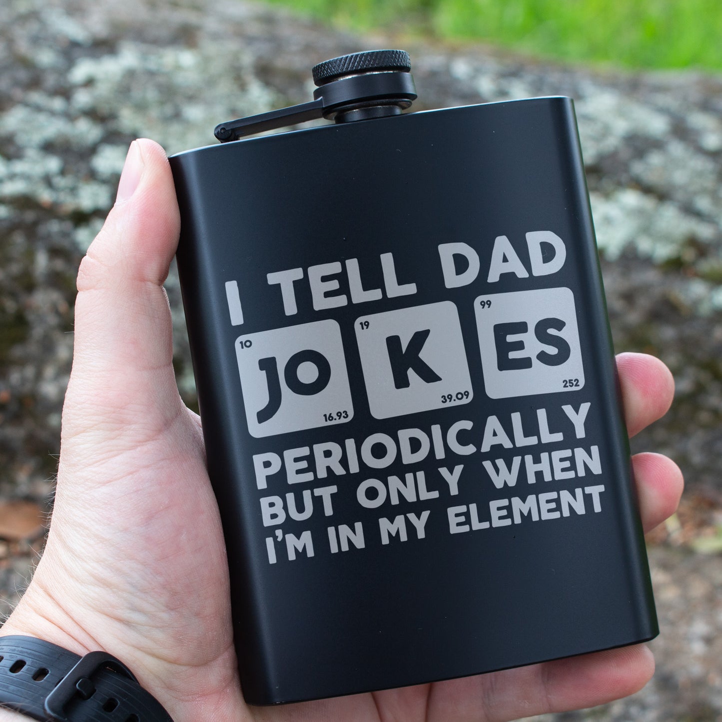 I Tell Dad Jokes Periodically Engraved 8 oz Black Matte Flask - Funny Gift for Dad, Father’s Day, Birthday Gift, Laser Engraving Gifts