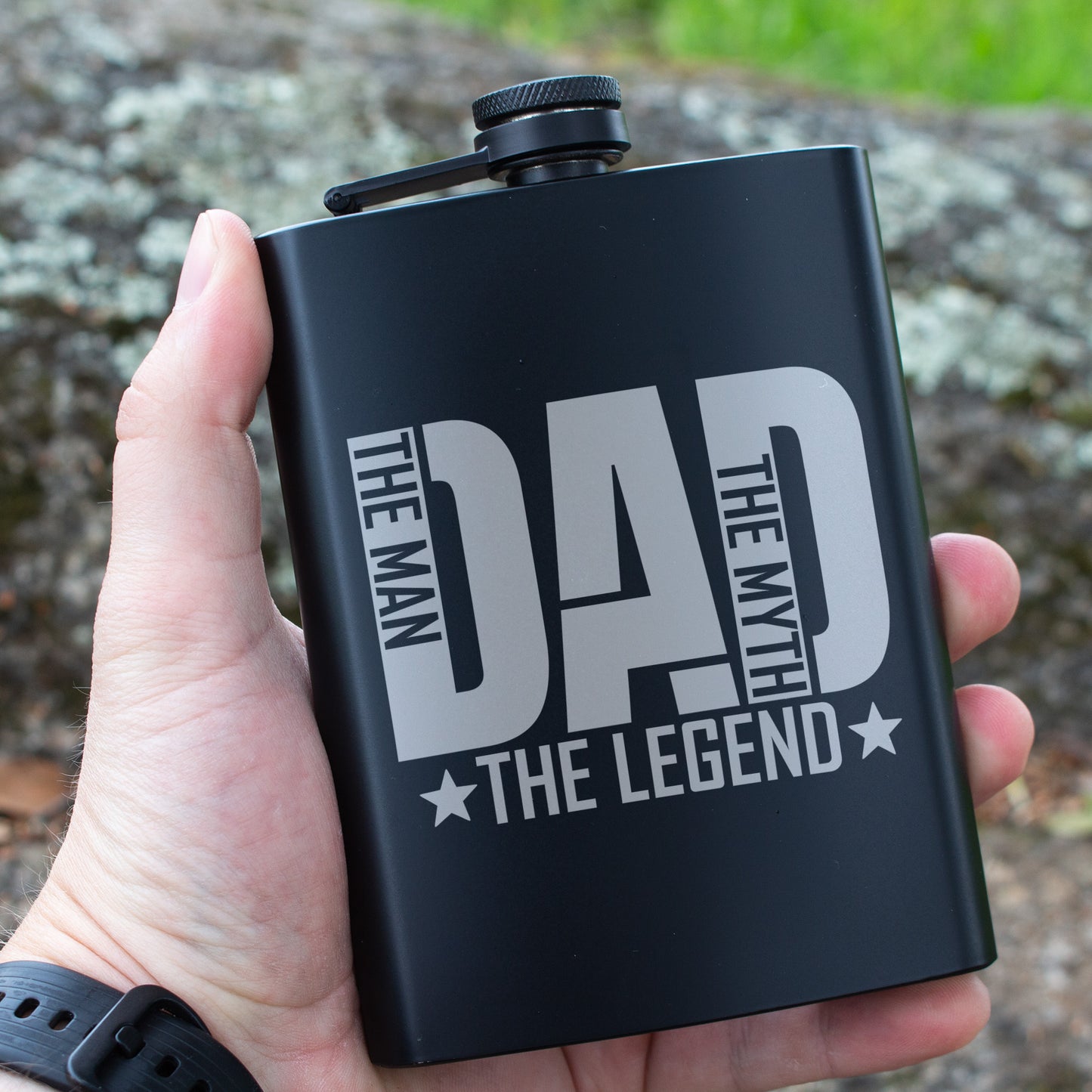 Dad The Man The Myth The Legend Engraved 8 oz Black Matte Flask - Gift for Father, Dad, Father’s Day, Birthday Gift, Laser Engraving Gifts