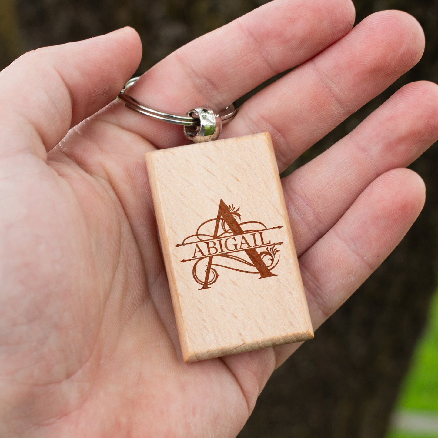 Custom Split Monogram Personalized Wooden Keychain