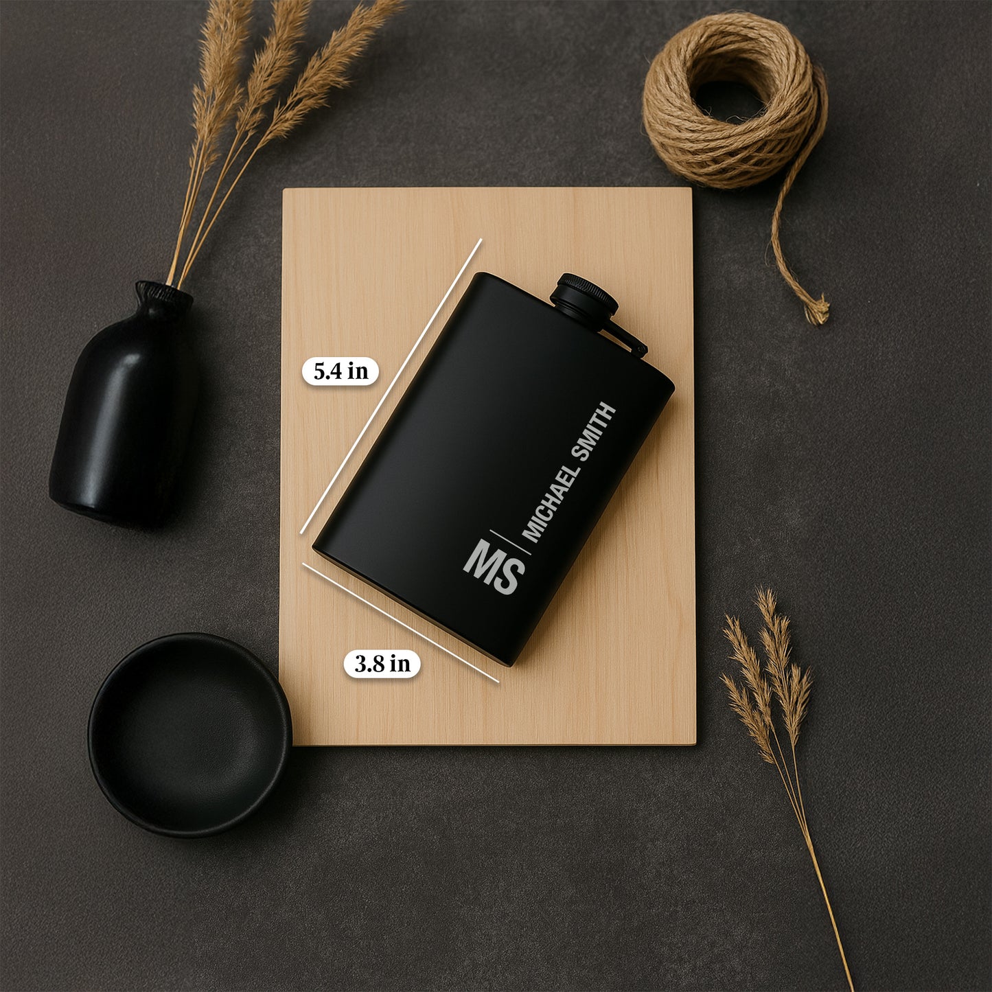 Custom Engraved Flask 8 oz Black Matte, Initials And Name Or Phrase, Gift for Colleague, Friend, Boyfriend, Dad