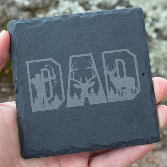 Dad Hunting Coaster. Deer Hunting Gift for Dad. Engraved Slate Coaster. Rustic Rock Coaster for Hunters. Father's Day Hunting Gift