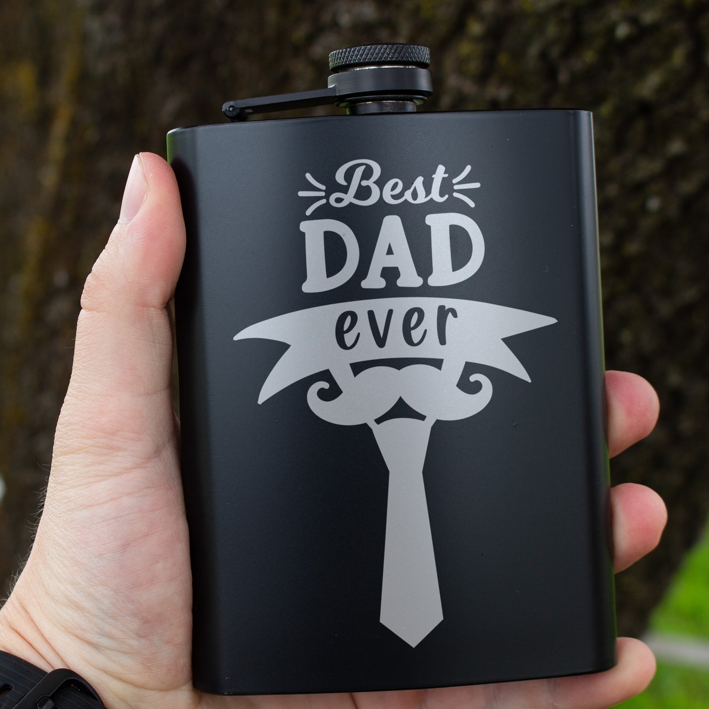 Best Dad Ever Engraved 8 oz Black Matte Flask - Perfect Gift for Father’s Day, Dad, or Grandpa